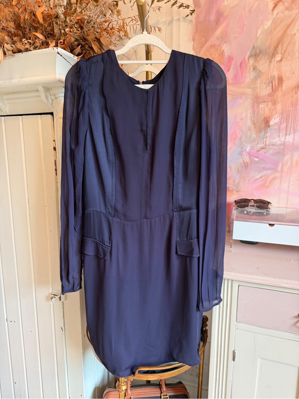 Reiss Women's Navy Long-Sleeve Shift Dress